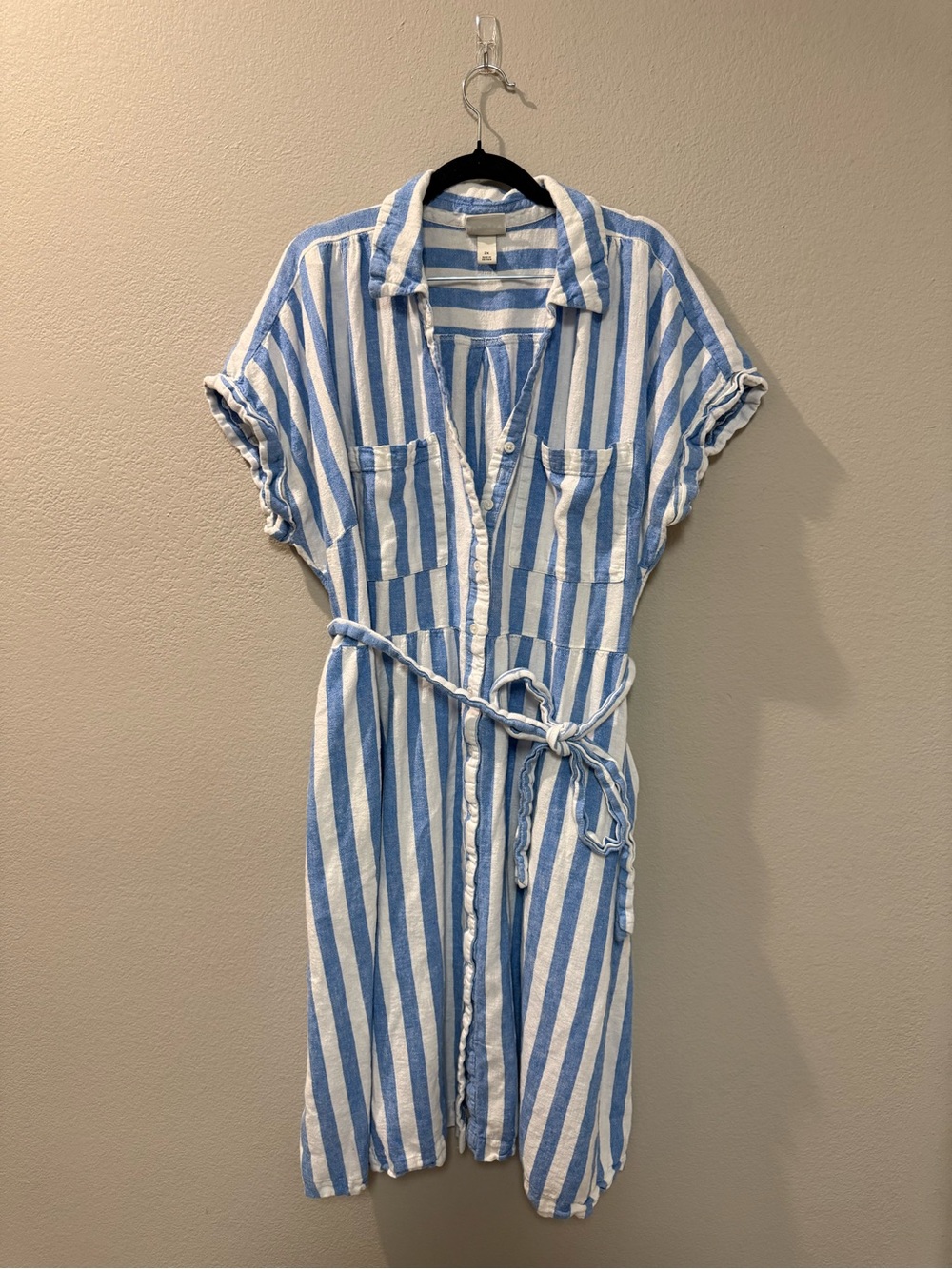 Ava & Viv Blue and White Striped Midi Shirt Dress